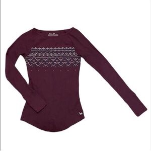 Eddie Bauer Women's Maroon Long Sleeve Fairs Isle Top